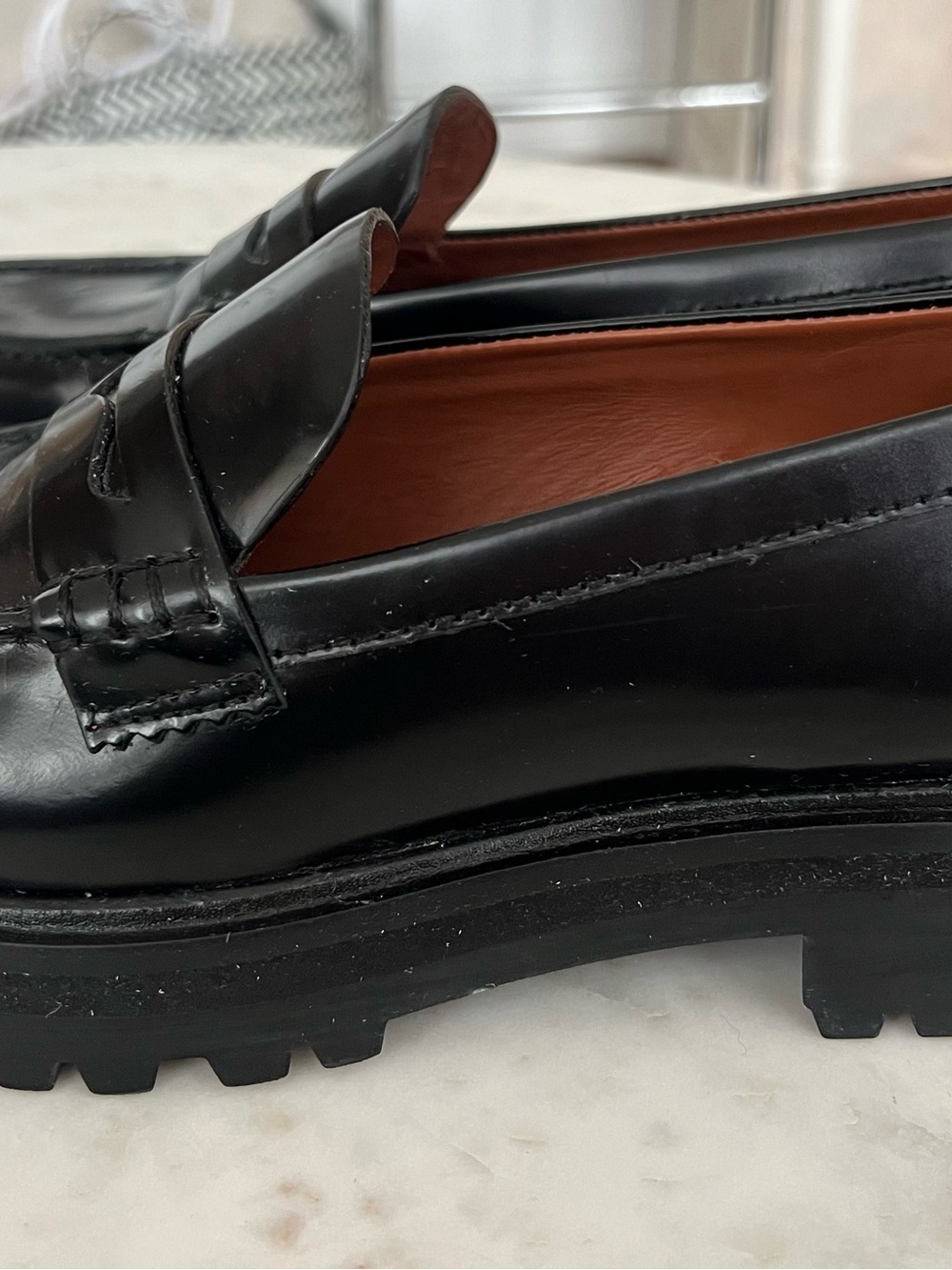 Reformation Agathea Chunky Leather Loafers Black Size 7